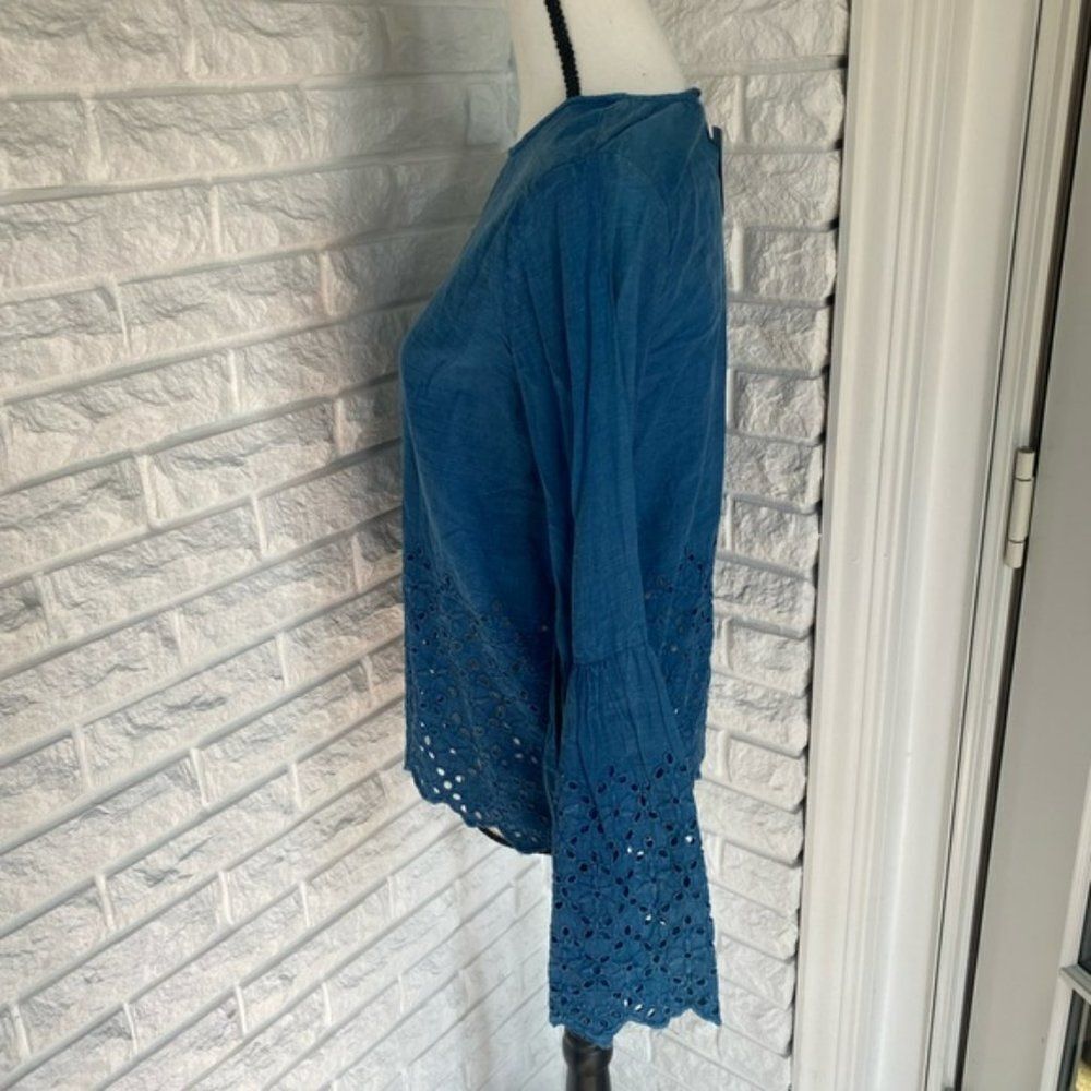 Blue Patterned Bell-Sleeve Top - Picture 4 of 8